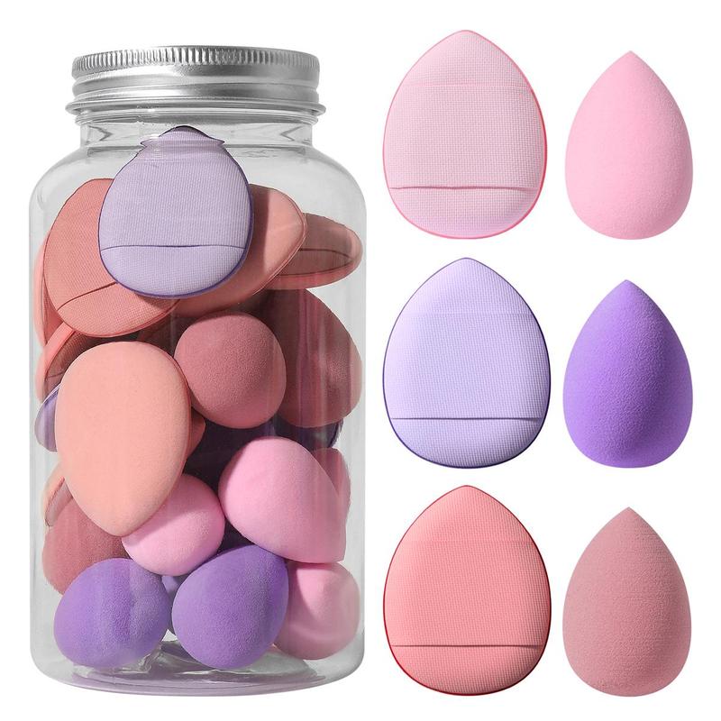 15pcs Mini Makeup Sponges & 15pcs Thumb Powder Puffes, Soft Makeup Puffs for Contour Blending & Facial Detailing, Versatile Face Makeup Tool Set with Storage Case 0