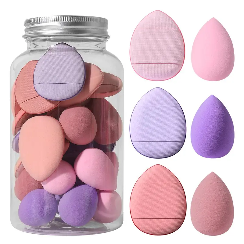 15pcs Mini Makeup Sponges & 15pcs Thumb Powder Puffes, Soft Makeup Puffs for Contour Blending & Facial Detailing, Versatile Face Makeup Tool Set with Storage Case 0