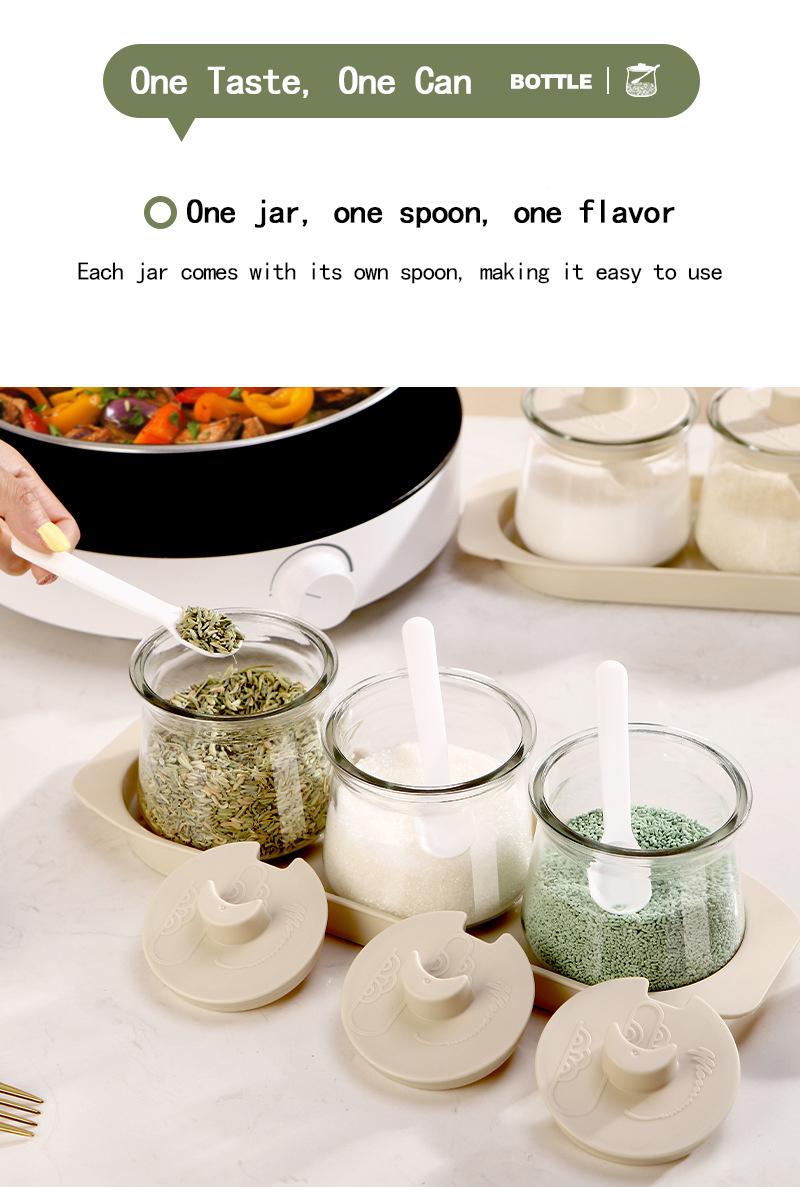 Product Introduction of Glass Seasoning Bottle Jar Household Kitchen Specific Seasoning Box Light Luxury Storage Packaging Combination Set 5