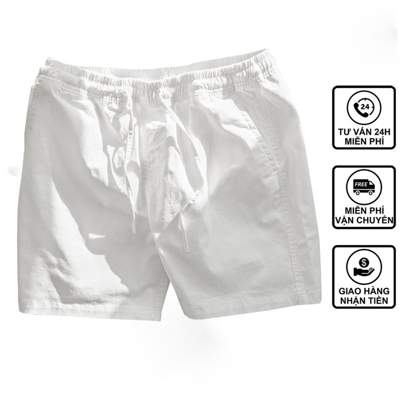 Quần short kaki nam co giản nhẹ trên gối màu trắng