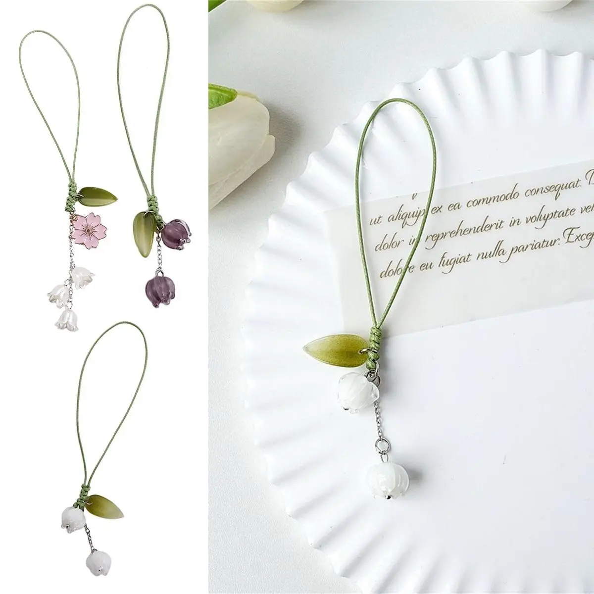 Cute Tulip Flowers Phone Charms for Strap Lanyards Mobile Phone Case Keychain Car Key Chains Headset Cover