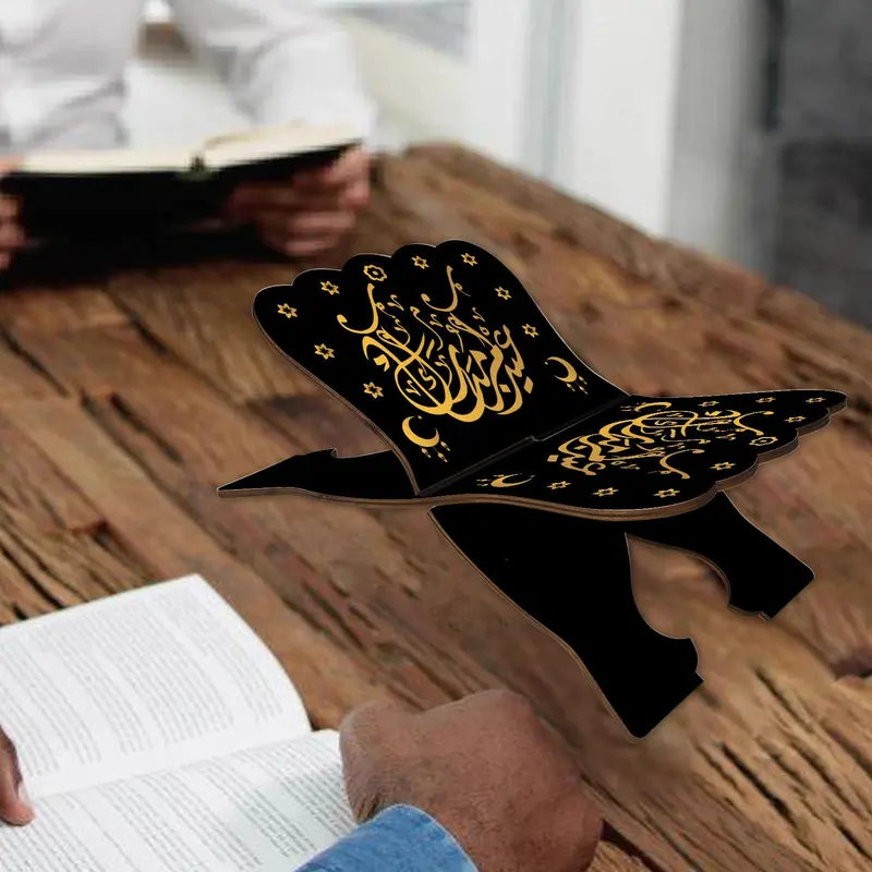 Wooden Book Stand, 1 Pair Vintage Quran Holder, Folding Bible Display Stand, Decorative Islamic Eid Mubarak Bookshelf Organizer, Racks 4