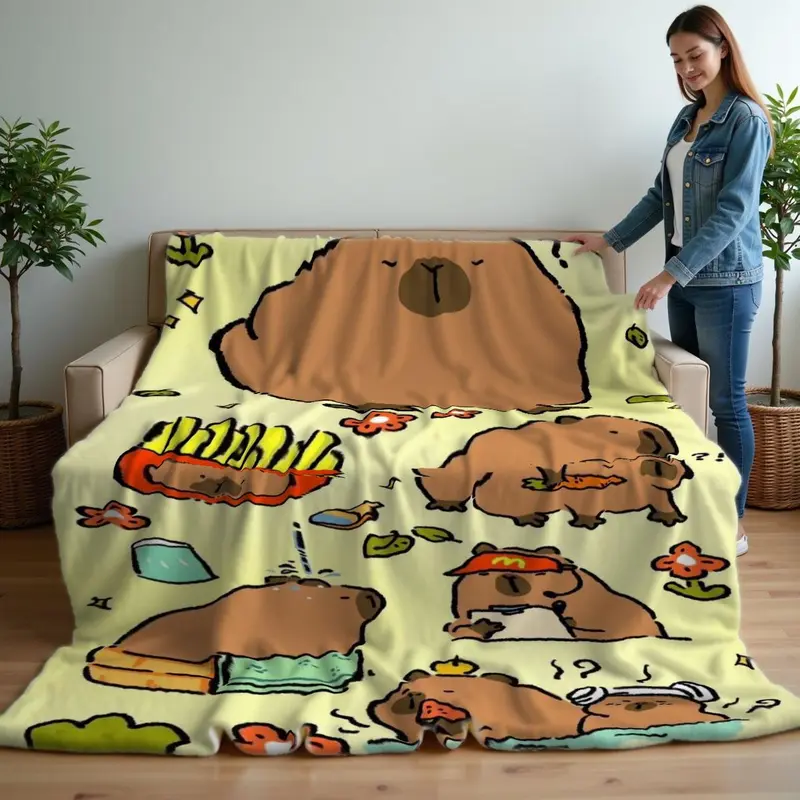 Cute Capybara Pattern Blanket, Soft Warm Throw Blanket, Air-conditioned Room Blanket, Warm Nap Blanket for Home Office Travel 2