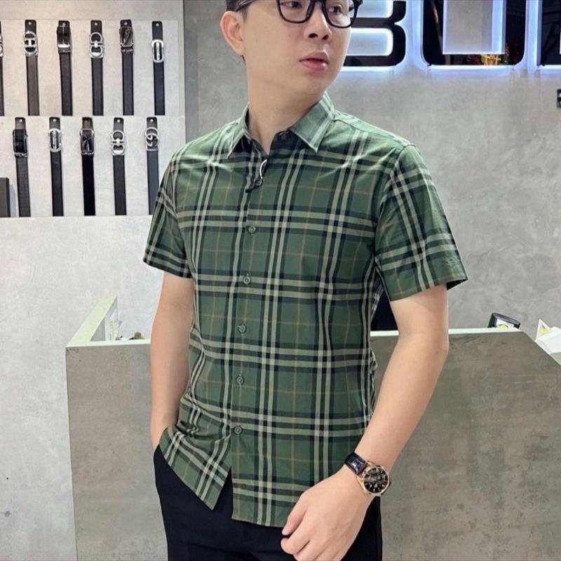 Áo sơ mi CaRo Cộc tay chất liệu lụa in mền mịn co giản nhẹ chống nhăn phom body Nam Menswear Shirt Có Cổ