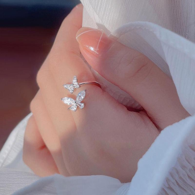 Product Introduction of Sparking Double Butterfly Adjustable Ring Butterfly Design Daily Ocassion White Finger Accessory Gifts For Women 27