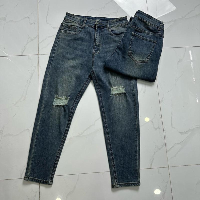 [MS 0033] Bigsize 55-85kg Quần Jean Form Baggy 9 Tấc Co Giãn 4 Chiều Màu Xanh Bụi Vàng Kiểu Rách