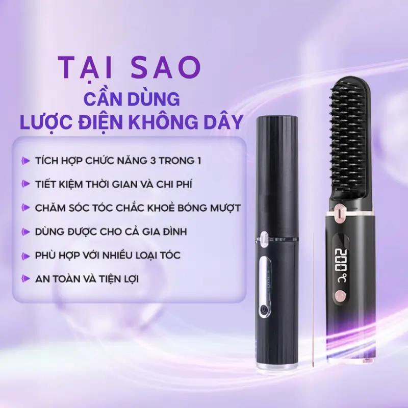 Lược Điện Không Dây Chải Tóc Chăm Sóc Tóc Suôn Mượt Tạo Kiểu Dễ Dàng Mang Theo - Lược Điện Có Dây Ion Âm 1