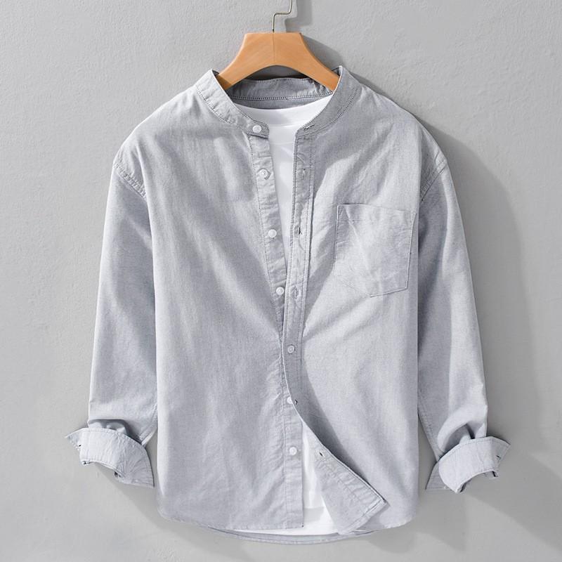 Áo sơ mi Đũi nam dài tay kiểu dáng Basic Menswear Đũi cổ tàu 2