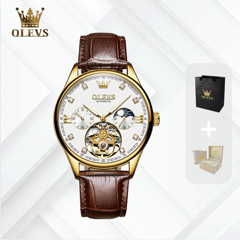 Đồng Hồ Cơ Nam【OLEVS 3601 Thời Trang Sang Trọng Chính Hãng, Dây Da Cao Cấp Có Ô Lịch Ngày/ Đêm Chống Nước 3ATM Dạ Quang Size 40.5mm