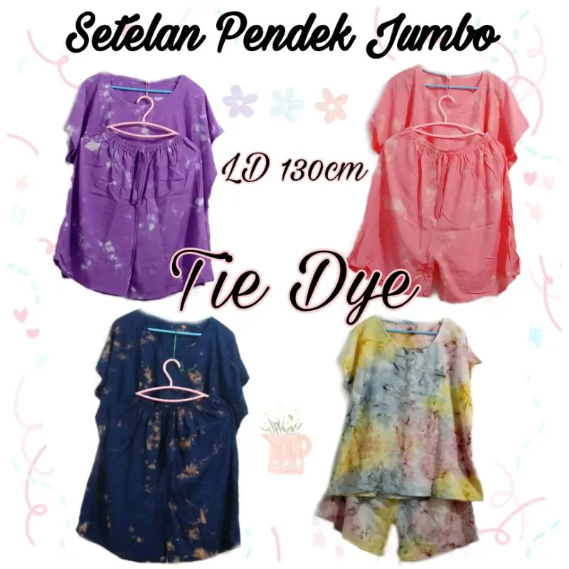 Setelan Celana Pendek Jumbo Tie Dye LD 130cm 1