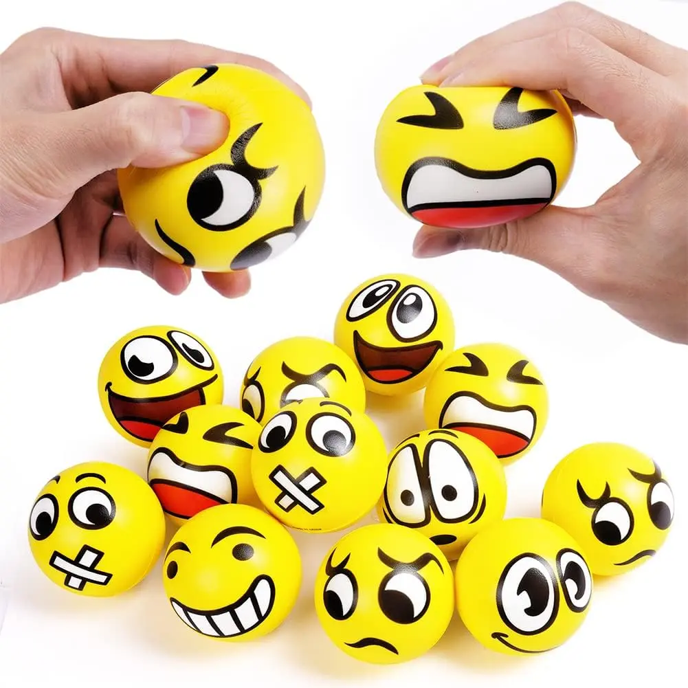 1PCS 6.3cm Smiley Emoji Exercise Soft Elastic Squuze Stress Reliever Ball Kid Small Ball Toy for ADHD and Autism