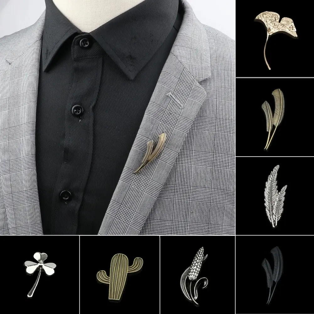 ZONFAZ Men's Advanced Chic Brooches Leaf Cactus Corn Pin Suit Shawl Lapel Pins Uxedo Corsage Hat Shirt Collar Pin Party Daily Accessory