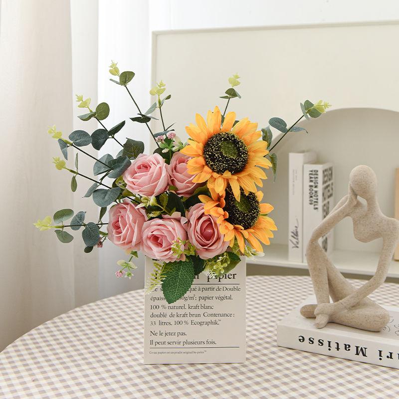 Product Introduction of [Hot sale in stores] Ins Style Sunflower Artificial Flowers Bouquet Home Decor Living Room Desktop Paper Bag Decoration Photo Props 23
