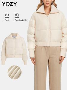 YOZY Women's Solid Color Zip Up Quilted Jacket, Casual Long Sleeve Collared Outerwear for Fall & Winter, Ladies Clothes for Daily Wear