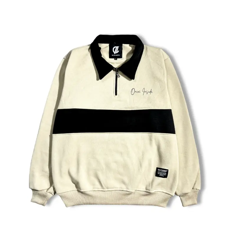 Jaket Rugby Half Zip Unisex Casual Sweater Kombinasi Pria Wanita Fleece Keren Crewneck Panjang Stiker Tebal Distro Cowok 4