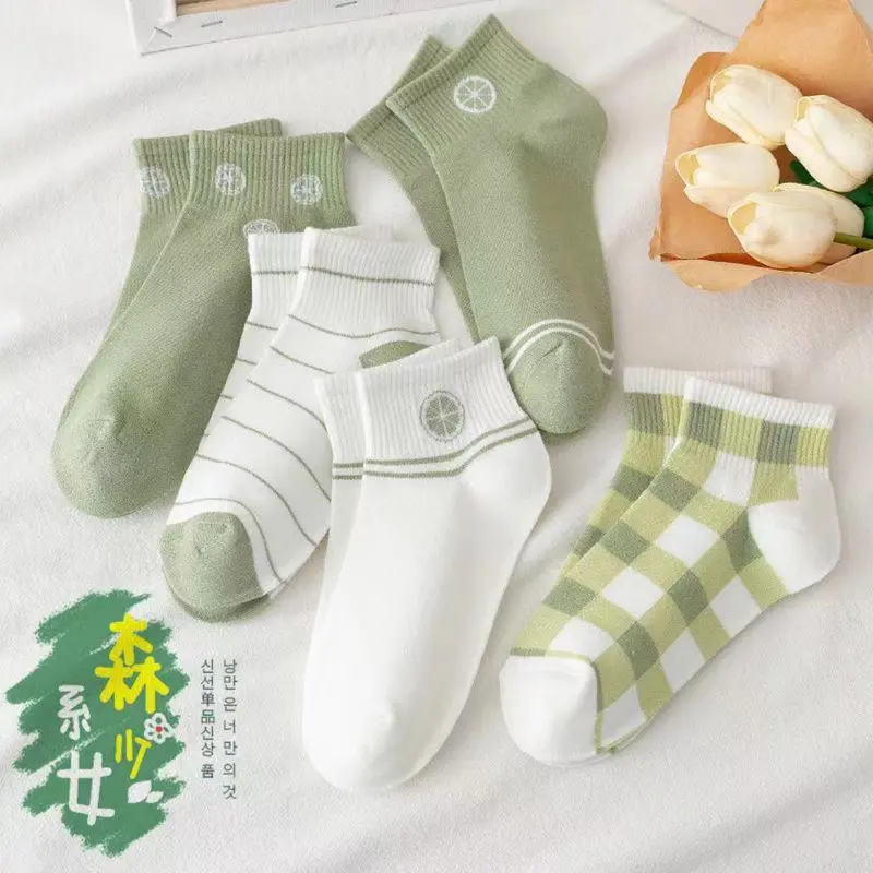 Kaos Kaki Wanita Motif Lemon Hijau Lumut Kotak Fashion Korea Women Sock Import Panjang Katun 0