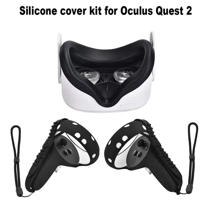 Silicone Cover Kit for Oculus Quest 2, 1 Set Multipurpose VR Accessories Including Silicone Face Cover, Controller Covers with Hand Strap and Joystick Caps 0
