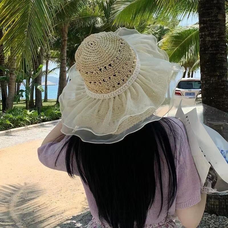 Product Introduction of Mũ nữ đi biển sợi đan viền ren tiểu thư đính ngọc sang chảnh chất mềm không sợ mất fom Voi Women 10