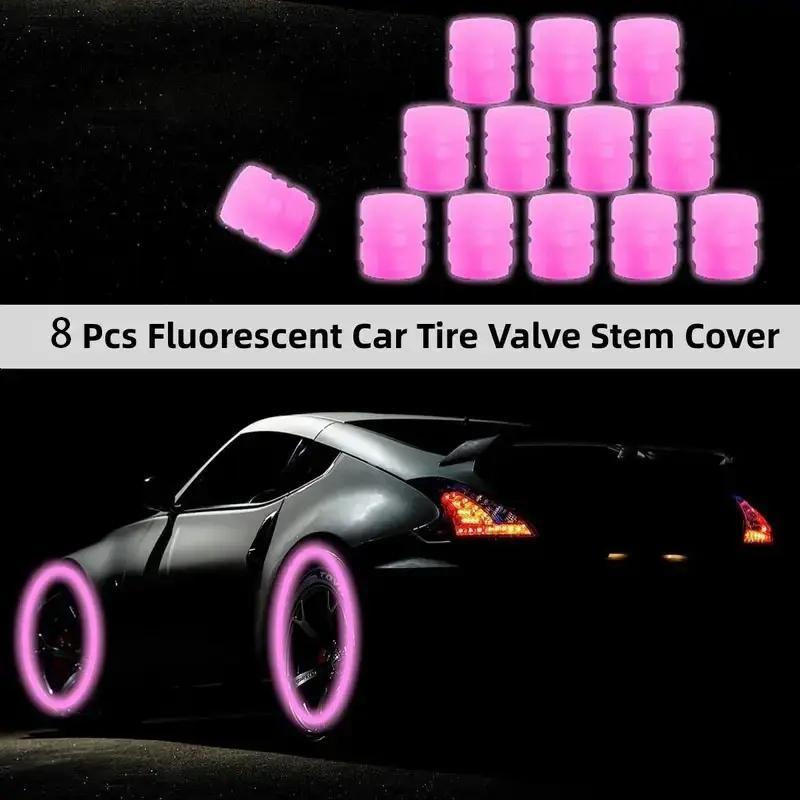 Luminous Valve Cap, 8 Counts/set Fluorescent Night Glowing Car Motorcycle Bicycle Wheel Tyre HUB Luminous Valve Stem Cap, Cycling Accessories 2