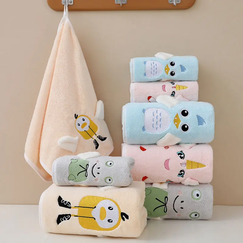 Towel Bath Towel Coral Fleece Extra Large Thickened Household Adult Face Towel Cartoon Embroidery Live Streaming Wholesale Gift