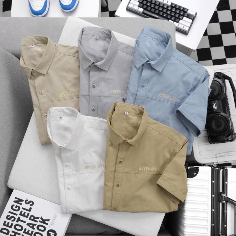 Áo sơ mi nam ngắn tay chất kaki mềm mịn thoáng mát, mang lại tính cách trẻ trung năng động và sang trọng Menswear Có Cổ Jean  năng động Nhung dep sominam