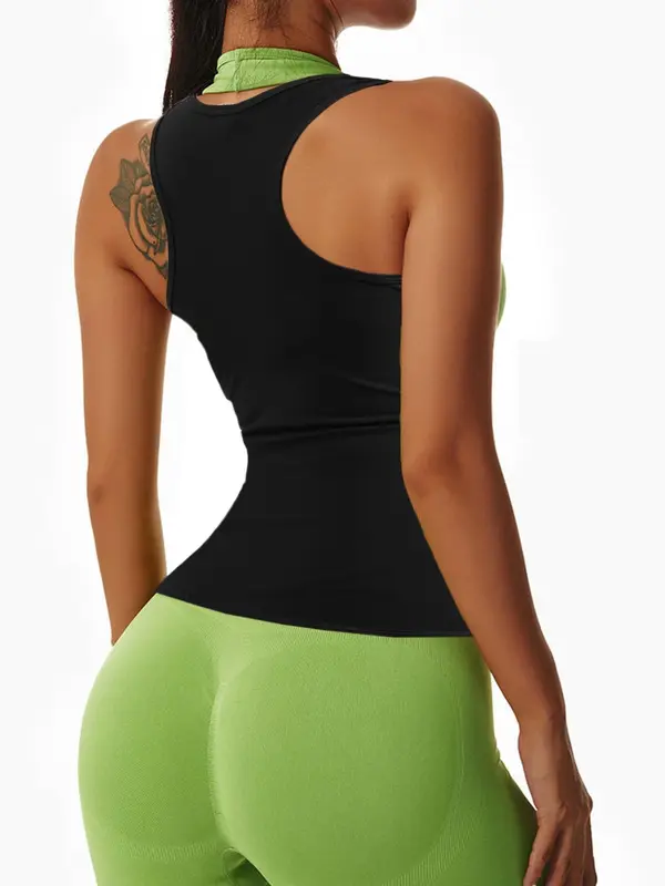 Women's Solid Tummy Control Hook-and-Eye Closure Sauna Top, Adjustable Sports Top For Workout Gym Exercise, Stretchy Shapewear Sports Clothing For Women 1