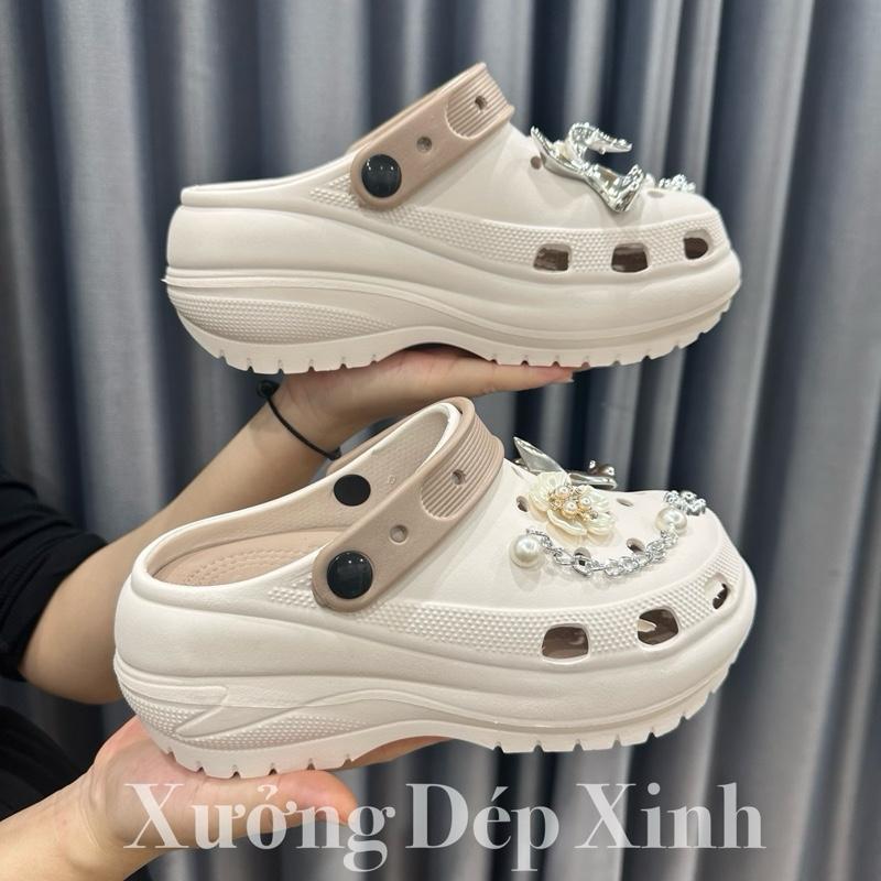 Dép sục nữ charm đá Ngẫu Nhiên đế 8cm bản mới, Sục nữ đế cao phong cách năng động chất liệu eva Shoes Giày Bệt DéP