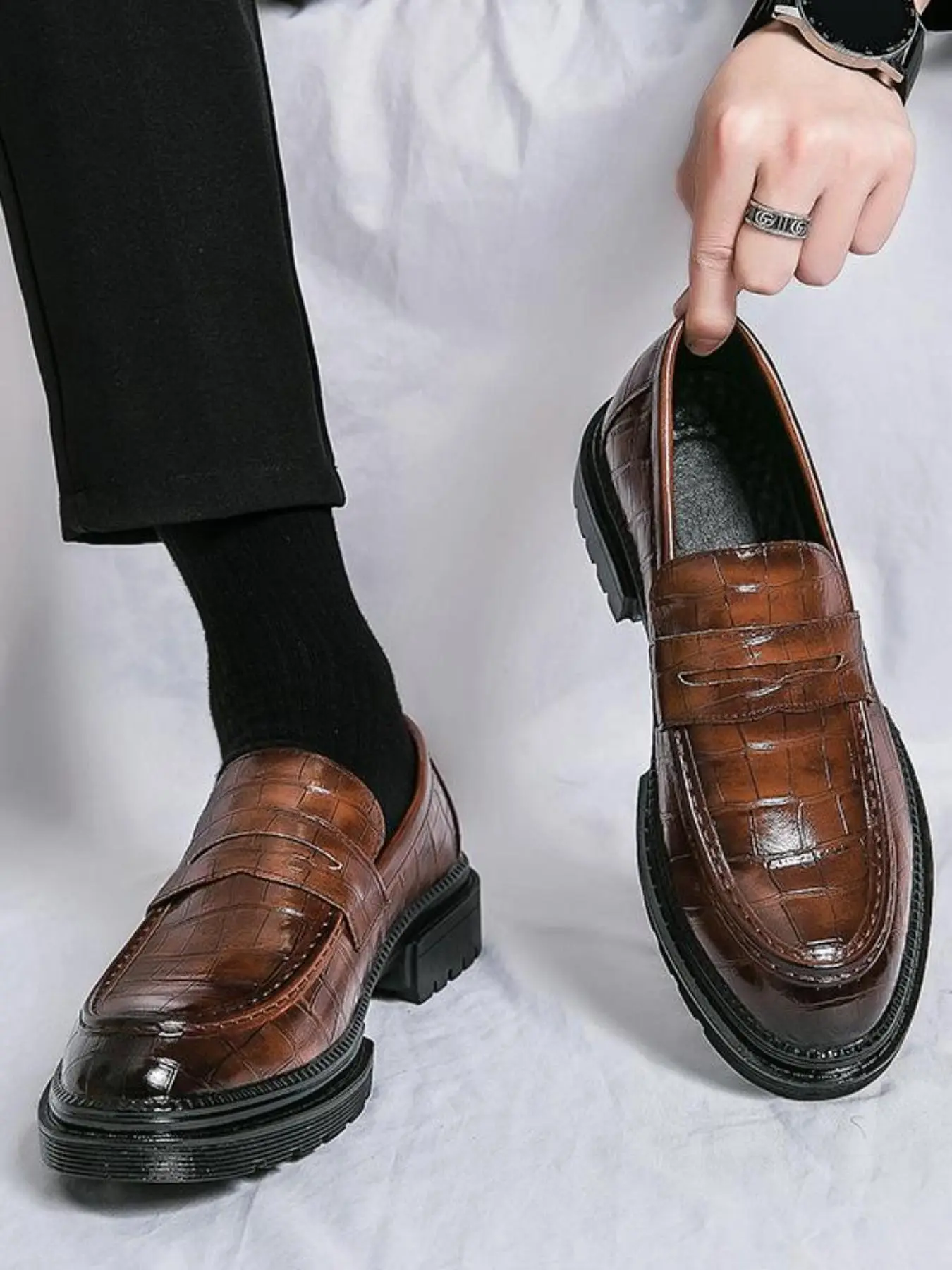 Men's Business Formal Plaid Pattern Loafers, Fashionable Casual Comfortable Flat Shoes for Work Office, Male All-match Commuter Shoes for Daily Wear