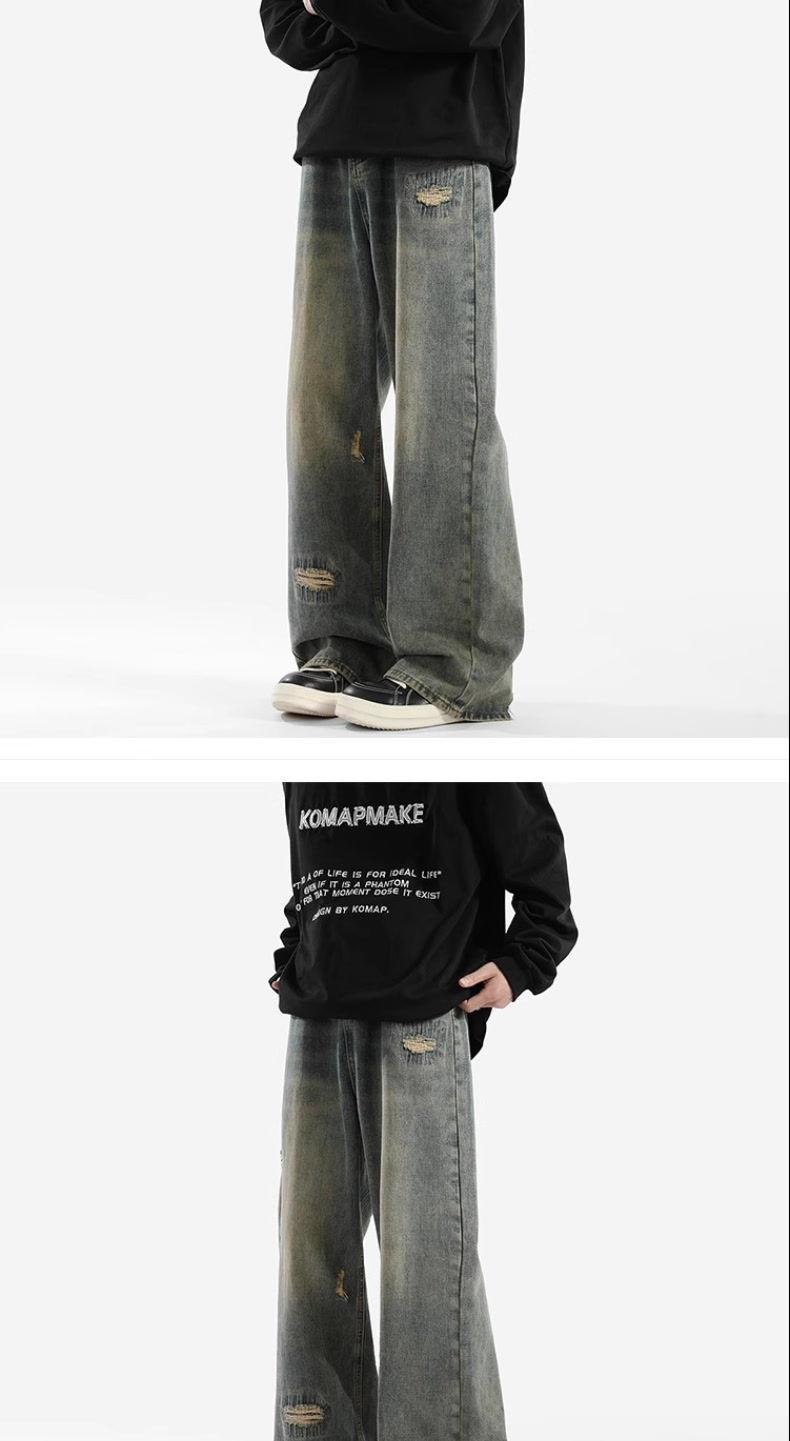 Product Introduction of 2025[4530 People Collection] Ripped Washed Jeans Men's Summer Thin American Retro High Street Fashion Brand Youth Loose Straight Pants 8