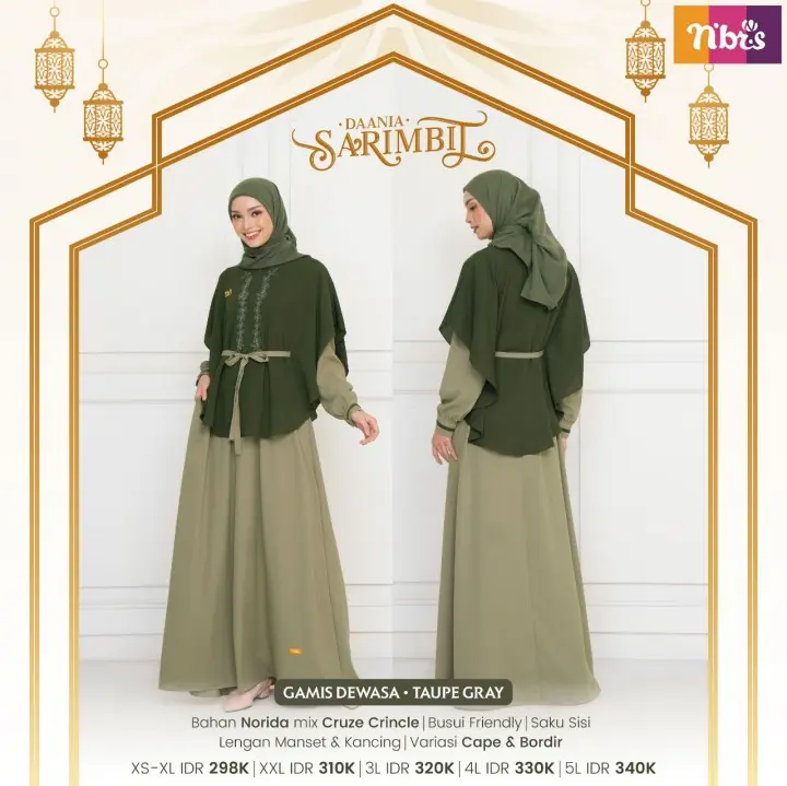 SARIMBIT NIBRAS DAANIA TAUPE GRAY BY NBRS BAJU BUSANA MUSLIM PRIA WANITA GAMIS IBU BUSUI FRIENDLY ANAK PEREMPUAN CEWEK KOKO ATASAN AYAH LENGAN PENDEK ANAK LAKI COWOK SERAGAM LEBARAN RAMADHAN KOKO HARI RAYA KONDANGAN WARNA HIJAU COKLAT ABU POLOS COD 3