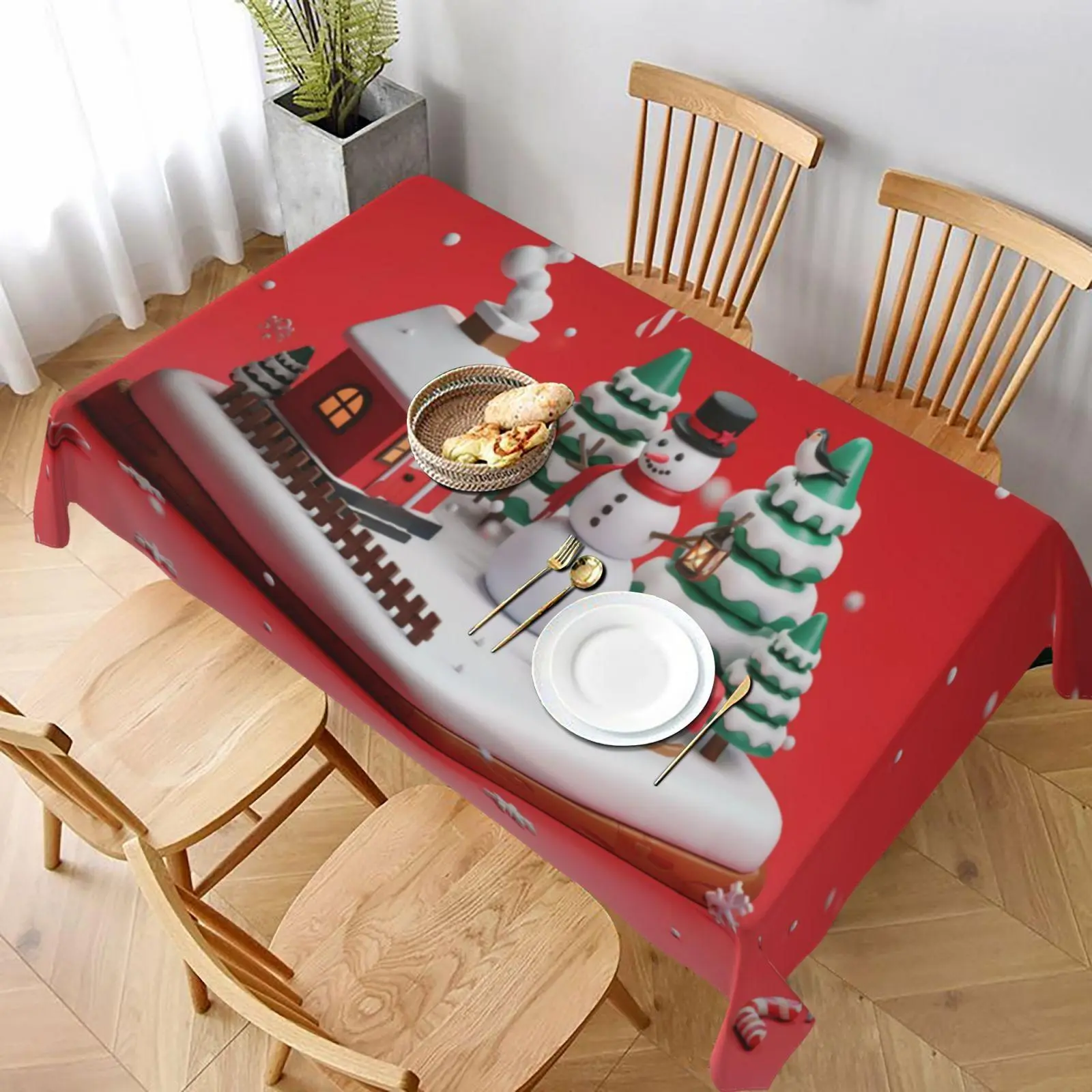 Christmas Snowman Themed Tablecloth, 1 Count Merry Christmas Atmosphere Tablecloth, Festive Fabric Tablecloth for Home Decoration