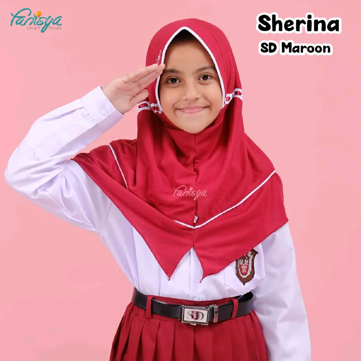 Fanisya Bergo jilbab kerudung sekolah anak SD Maroon