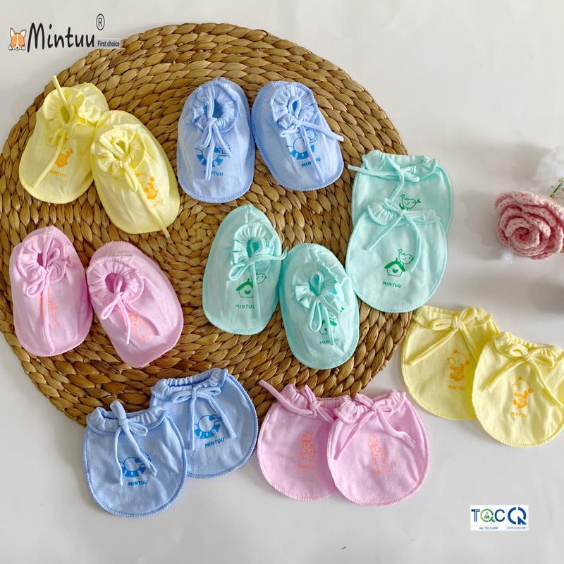  Set 5 bộ bao tay chân cho bé sơ sinh cột dây màu MINTUU chất liệu 100% cotton 3061 