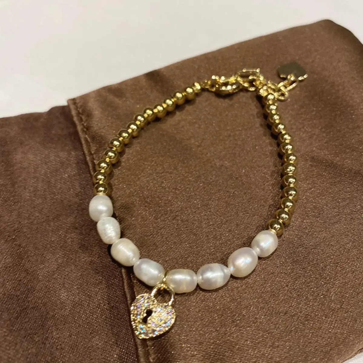 Romantic Heart Shape Shiny Pearl Beads Bracelet Women Versatile Accessories Gift
