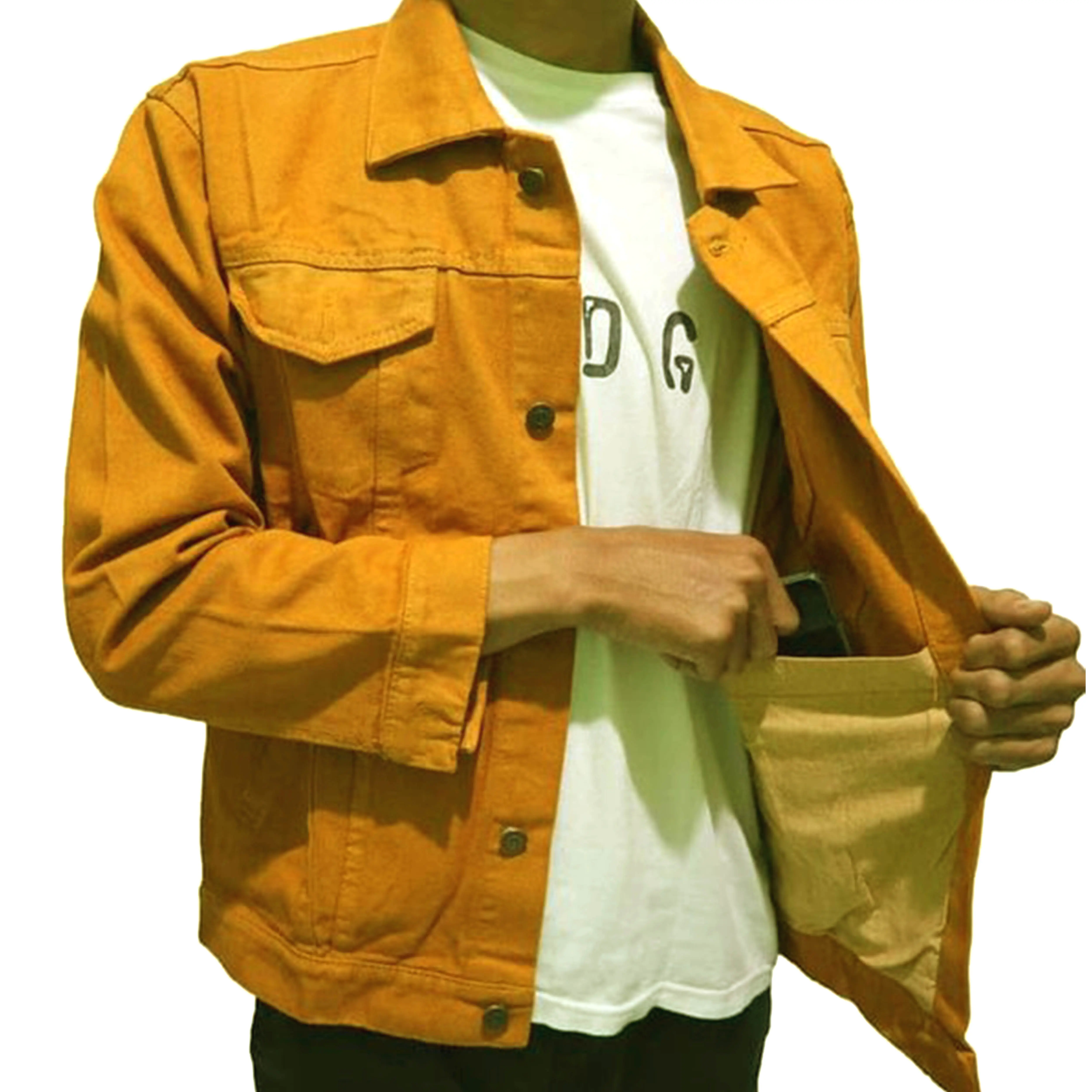 JAKET JEANS BAHAN DENIM PAKAIN PRIA DEWASA SIZE M-L-XL WARNA KUNYIT