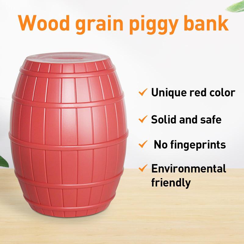 Solid Color Wood Grain Design Piggy Bank, 1 Count Large Capacity Household Decorative Coin Bank, Portable Money Saving Box for Home Office Use 3