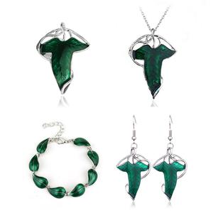 สร้อยคอและเข็มกลัดสองมิติ แฟชั่นอินเทรนด์ ดีไซน์เอลฟ์ใบไม้สีเขียวแบบใช้คู่ มาใหม่