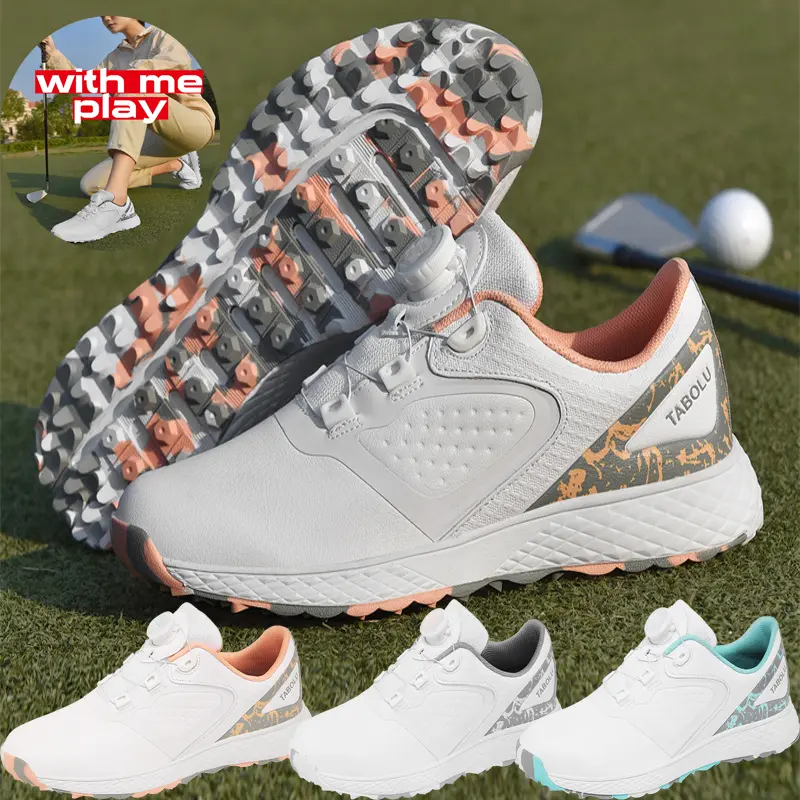 New Waterproof Leather Golf Sneakers Women's Golf Shoes Convenient Rotating Buckle Casual Outdoor Sports Shoes Hiking and Running Shoes