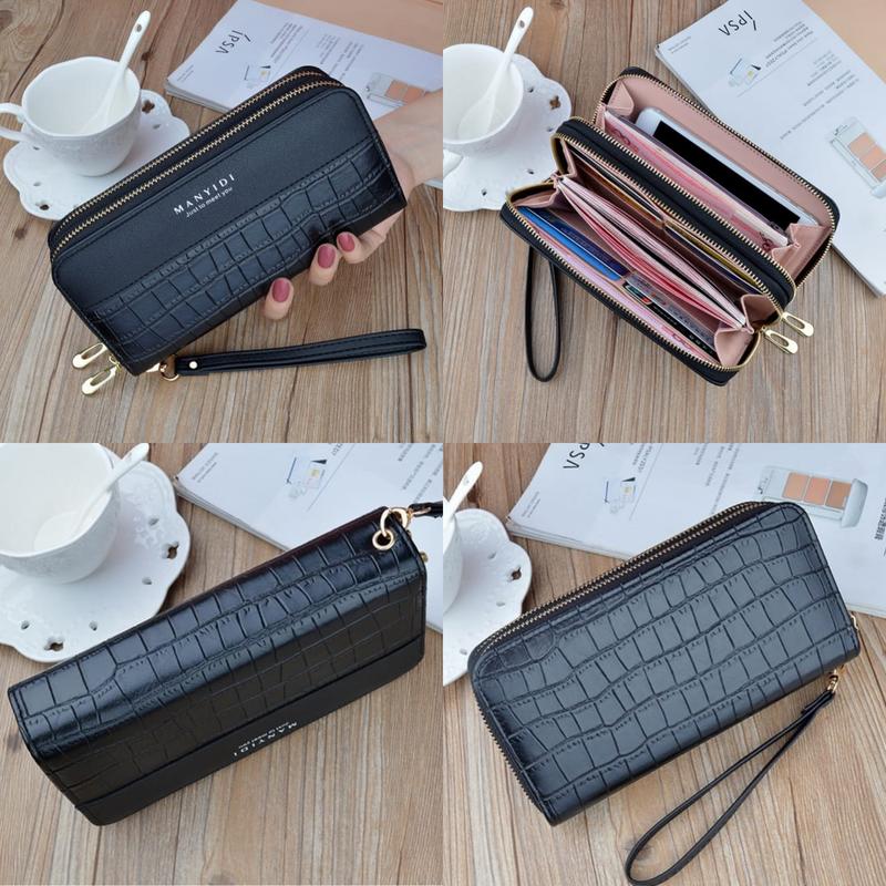 DOMPET WANITA 2 RESLETING PANJANG KULIT CROCO PREMIUM HITAM BELGIAN WA332B5 PESTA KOREA TALI PENDEK KARTU KEKINIAN REMAJA MURAH 4