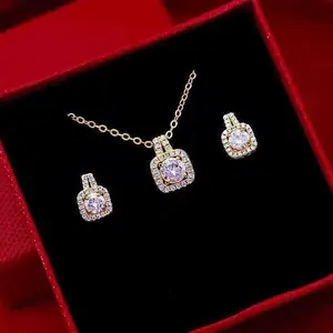 KALUNG DAN ANTING WANITA TERBARU MODEL KOTAK PERMATA bisa COD