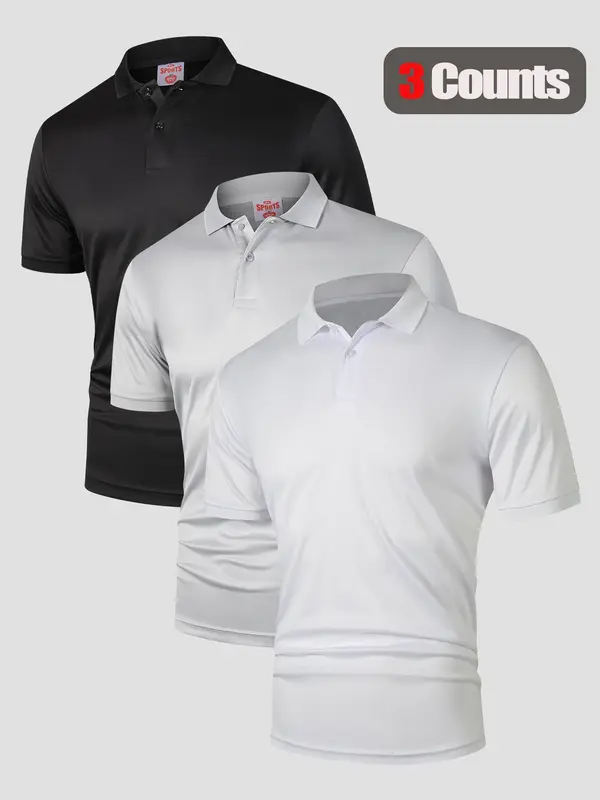 Men's Solid Color Pique Polo Shirt, Regular Fit Casual Breathable Quick Drying Short Sleeve Top for Summer, Men's Clothes for Business Work Daily Wear, Tropical 5