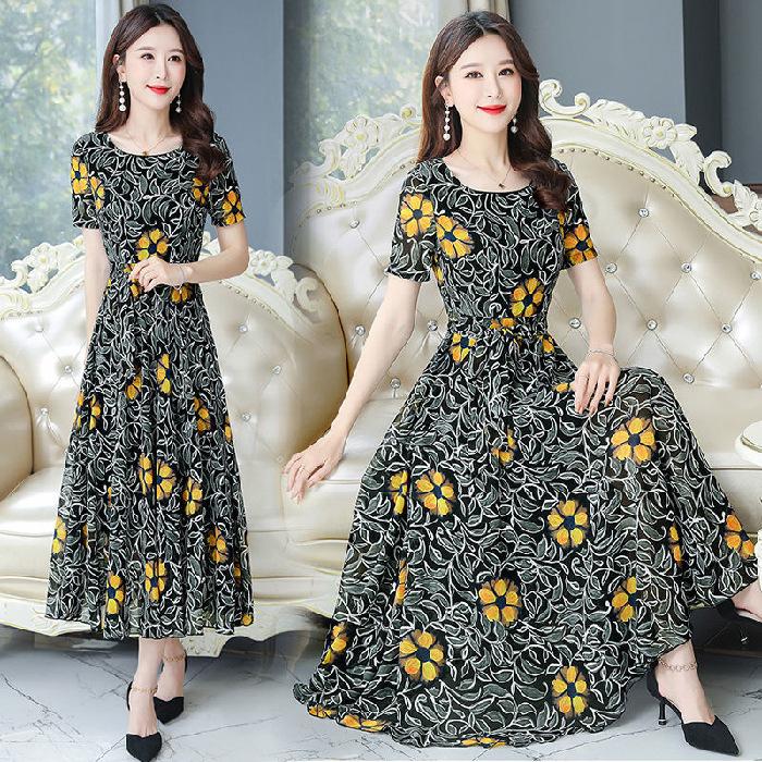 Váy Lụa Lạnh Giả, Thời Trang Mới Mùa Hè 2025, Giấu Bụng, Dành Cho Phụ Nữ Trung Niên, Trông Thon Gọn Và Thanh Lịch, Thiết Kế Hoa Cho Mẹ 5