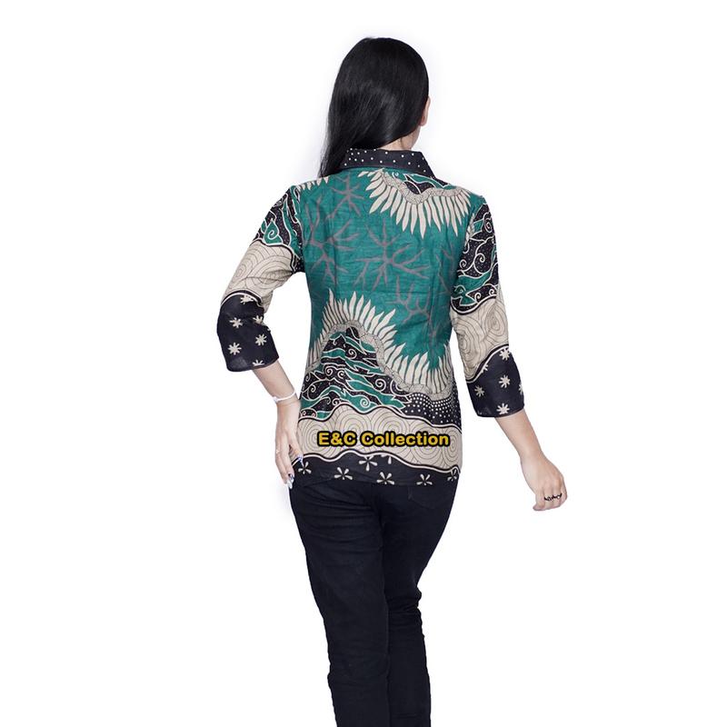 Atasan Batik Olive - Batik Couple - Batik Wanita - Hem Batik - Baju Kerja - Seragam Kantor - S-M-L-XL-XXL-3L-4L-5L Pasangan Katun Keluarga Sarimbit Panjang 7