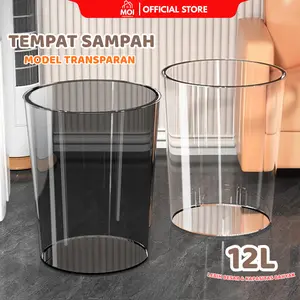 Moi Tempat Sampah Rumah Kamar Tidur Plastik Transparan Estetik Minimalis Trash Can PET Kapasitas Besar 12L Desain Elegan untuk Ruangan Apapun