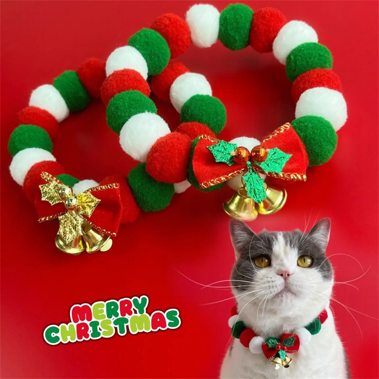 Christmas Cat Collar Elastic Cute Pet Collar with Bells Soft Dog Collar for Puppy Kitten Clothing Accessories