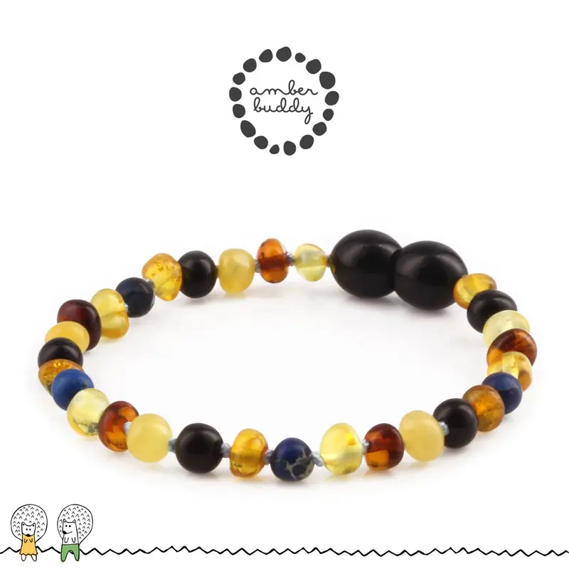 Amber Buddy - LE555 Kalung Bayi Amber dengan Deep Blue Imperial Jasper. LE555 6