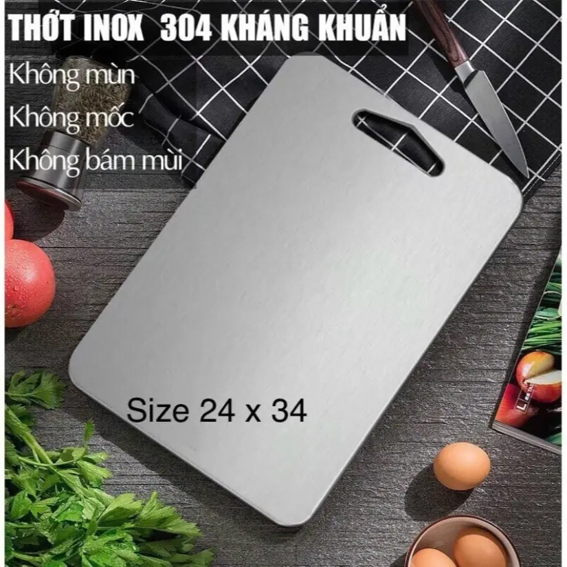 [HCM] Thớt Inox Kháng Khuẩn, Khử Mùi, Chống Nấm Mốc, KT : 34CM X24CM