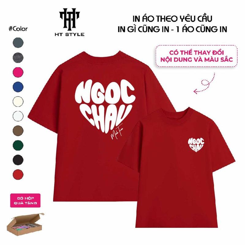[ÁO IN THEO YÊU CẦU] Áo cotton 1oo% 250gr in tên hình trái tim theo yêu cầu full box 6