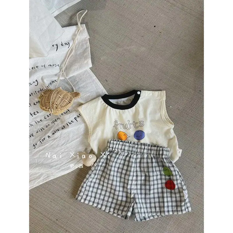 Bộ Đồ 2 Món Cho Trẻ Em Và Trẻ Sơ Sinh, Chất Liệu Cotton, In Hình Trái Cây Hoạt Hình, Áo Vest Không Tay Và Quần Đùi, Thời Trang, Thích Hợp Cho Mùa Hè, Quần Áo Cho Bé Trai Và Bé Gái, Quần Áo Mùa Hè 2