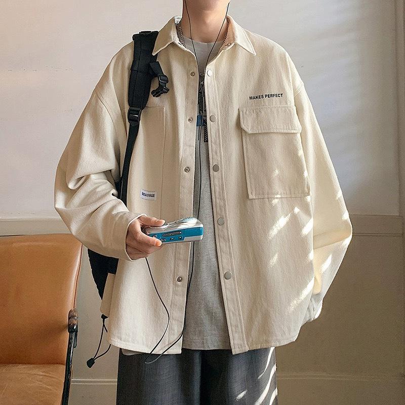 Áo sơ mi nam nữ Unisex tay dài cổ bẻ phối túi ngực.Áo sơ mi khoác ngoài Form rộng phong cách hàn quốc. Menswear Đen